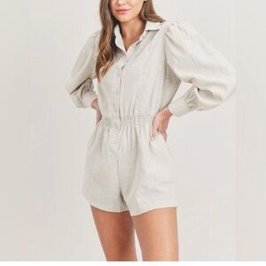 Little Lies Beige Button-Up Romper